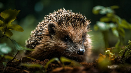 Hedgehog in the forest. Wild, native, european hedgehog.の素材