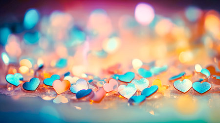 Valentine's day background with colorful hearts and bokeh lightsの素材