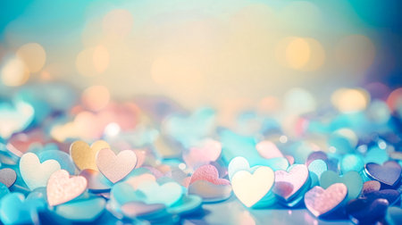 Colorful hearts on bokeh background, valentine's dayの素材