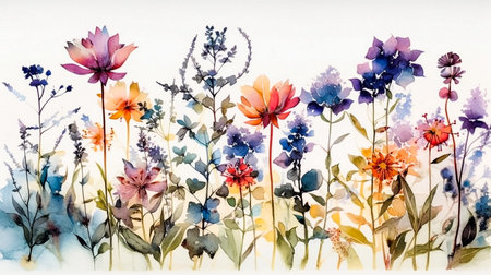 Watercolor painting of flowers, on white paper background, beautiful flowersの素材
