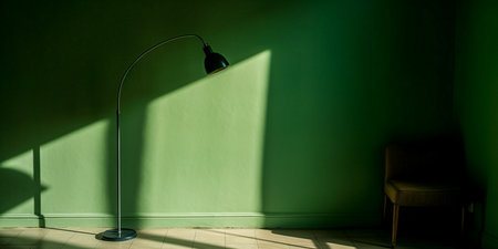Lamp on a green wall in an empty room with a chairの素材