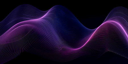 3D illustration of abstract digital sound waves on black background. sound wave. sound wave.の素材