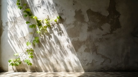 The shadow of the ivy on the concrete wall in the roomの素材