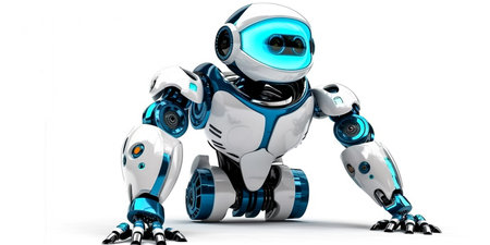Robot on a white background. 3D rendering. 3D illustration.の素材