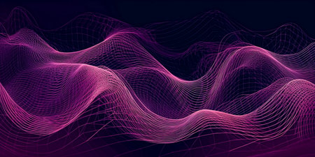 Abstract vector background with dynamic waves, lines and particles. Vector illustration.の素材