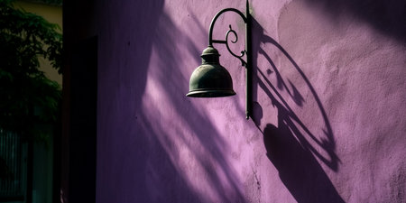 Vintage street lamp on the wall of a house in Lisbon, Portugalの素材