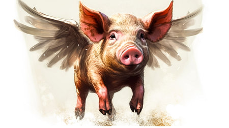 Pig with wings on a white background with a grunge effectの素材