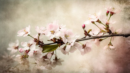 Cherry blossom on grunge background, retro style, soft focusの素材