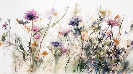 Watercolor painting of wildflowers. Colorful floral background.の素材