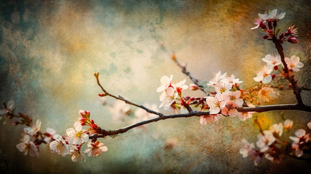 Cherry blossom on grunge background - retro style tonedの素材