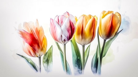Tulips on white background. Hand drawn watercolor illustration.の素材