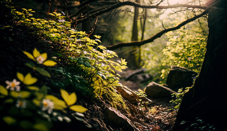 Beautiful forest in the morning light. Beautiful nature background. Selective focus.の素材