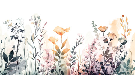 Watercolor floral background with wild flowers. Hand drawn illustration.の素材