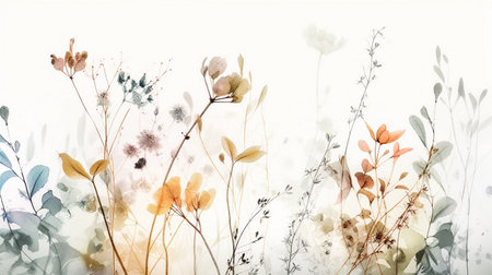 Watercolor floral background with wildflowers in pastel colors.の素材