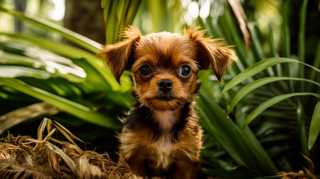 Cute little dog in the garden. Puppy chihuahuaの素材