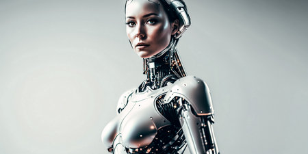 Cyborg woman portrait. Female robot. artificial intelligence. 3d rendering.の素材