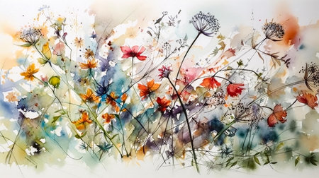 Colorful flowers watercolor painting on white background. Digital art painting.の素材