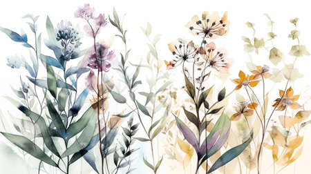 Watercolor floral background with wild flowers. Hand-painted illustration.の素材