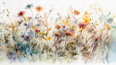Watercolor painting of wildflowers. Hand painted illustration for your design.の素材