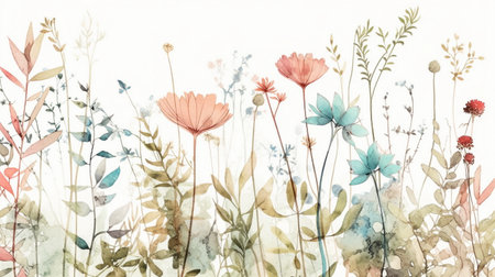 Watercolor floral background with wild flowers. Hand drawn illustration.の素材