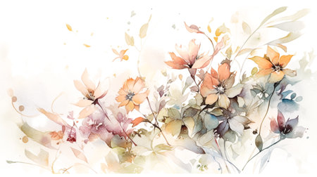 Watercolor illustration of flowers, watercolor painting on white background.の素材