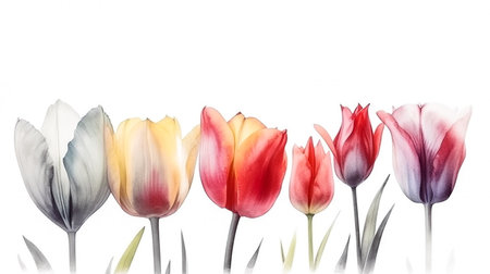 Tulip flowers isolated on white background. Watercolor illustration.の素材