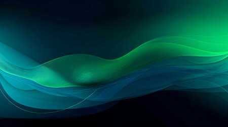 Abstract green waves on black background. Vector illustration for your design.の素材