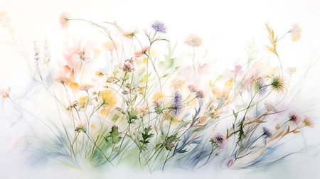 Watercolor painting of wildflowers. Hand drawn illustration.の素材