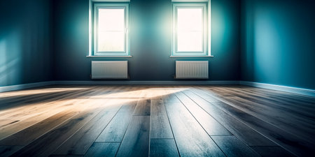 Interior of empty room with wooden floor. 3D renderingの素材