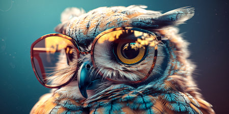 Owl with glasses. 3D illustration. Conceptual image.の素材
