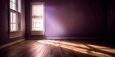 Empty room with window and wooden floor. 3D rendering image.の素材
