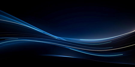 Abstract blue light lines on black background. Vector illustration for your designの素材