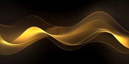 Abstract golden waves on black background. Vector illustration for your design.の素材