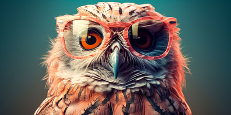 Owl with glasses. Photo in old color image processing style.の素材