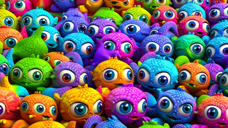 Funny colorful monsters background, 3d rendering. Computer digital drawing.の素材