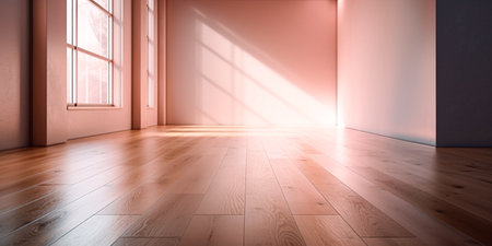 Empty room with window and parquet floor. 3D renderingの素材