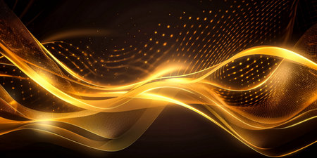Abstract golden waves on dark background. Vector illustration for your design.の素材