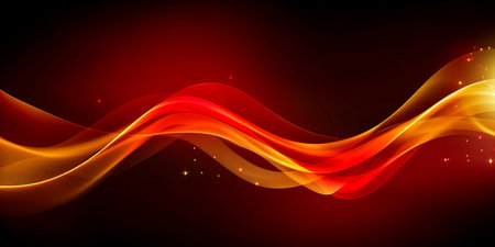 Abstract red and orange waves on dark background. Vector illustration.の素材