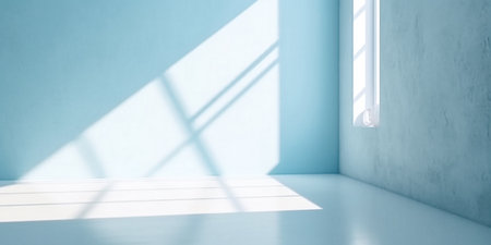 empty room with blue wall and white floor. 3d render illustrationの素材