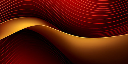 Abstract red and gold background with wavy lines. Vector illustration.の素材