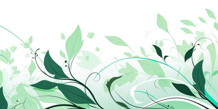 Floral background with green leaves and space for text. Vector illustration.の素材