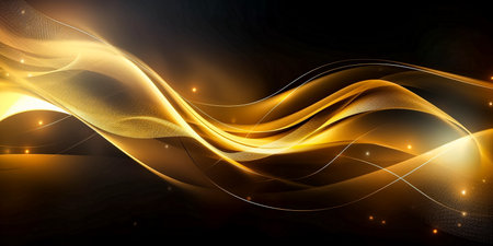 Elegant golden waves on black background. Vector illustration for your designの素材