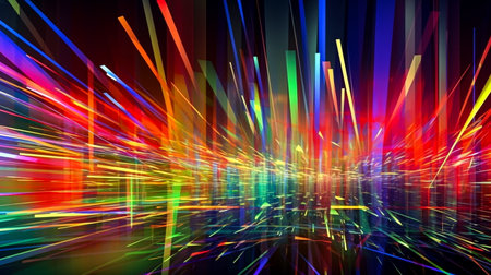abstract 3d illustration of multicolored lines and light raysの素材