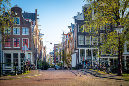 Street view of Amsterdam, Netherlands. Amsterdam is the capital and most populous city of the Netherlands.の写真素材