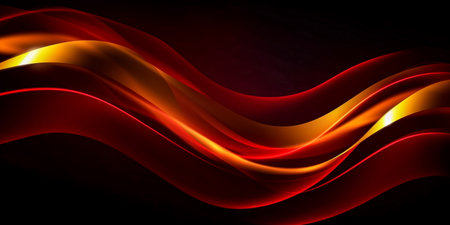 Abstract red and orange wavy lines on black background. Vector illustrationの素材