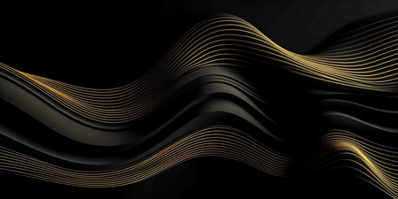 Black abstract background with golden lines. 3d rendering, 3d illustration.の素材