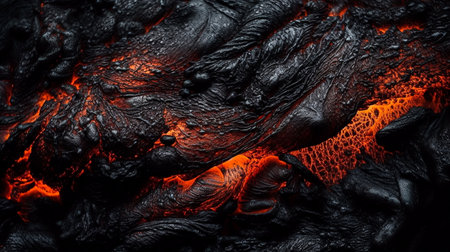 Volcanic eruption with lava and ash close-up. Abstract background.の素材