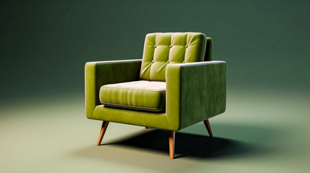 Green armchair isolated on green background. 3d render illustration.の素材