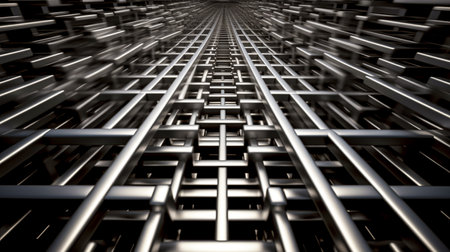 Abstract 3d rendering of chaotic metallic structures. Reflective surface.の素材