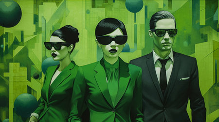 3d illustration of a man and a woman in a green suitの素材